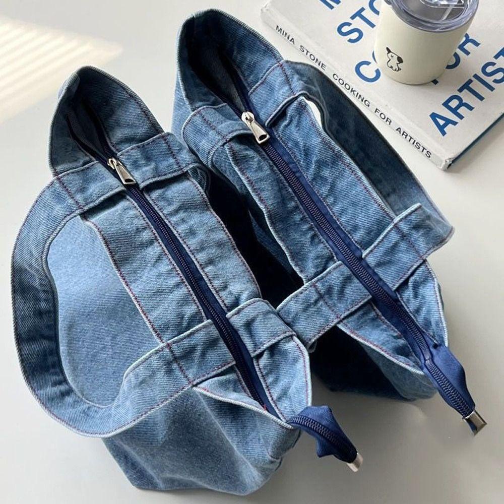 Túi Tote Vải Denim Sức Chứa Lớn In Họa Tiết Chữ Dog Dễ Thương Thời Trang Cho Nữ