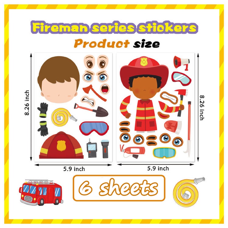 Bộ 6 / 8 Tấm Sticker Hoạt Hình Trang Trí Xe Cứu Hỏa / Xe Cứu Hỏa / Xe Cứu Hỏa Dành Cho Trẻ Em DIY