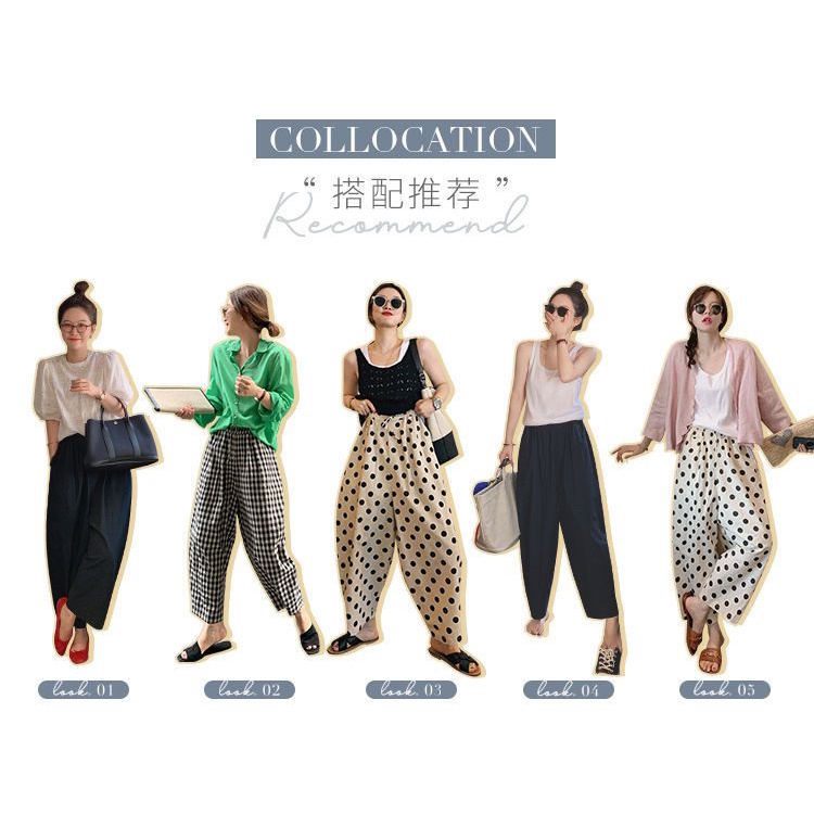 [F &amp; X] Quần Dài Dáng Rộng Vải Lanh Cotton Mỏng Nhẹ Thoáng Khí Họa Tiết Chấm Bi Nhật Bản Đơn Giản Dễ Phối Đồ Mùa Hè Cho Nữ
