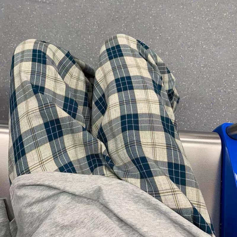 Quần Dài Ống Rộng Họa Tiết Sọc Caro Phong Cách Harajuku Nhật Bản Thời Trang Mùa Hè Cho Nam