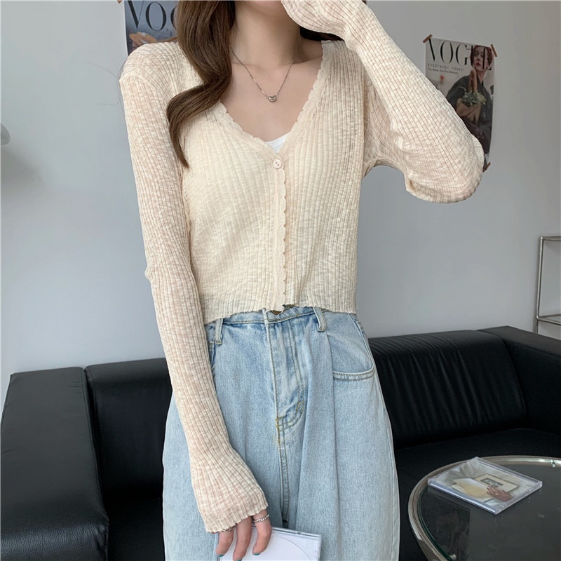 Áo Khoác Cardigan Dệt Kim Mỏng Dáng Ngắn Chống Nắng Thời Trang Cho Nữ