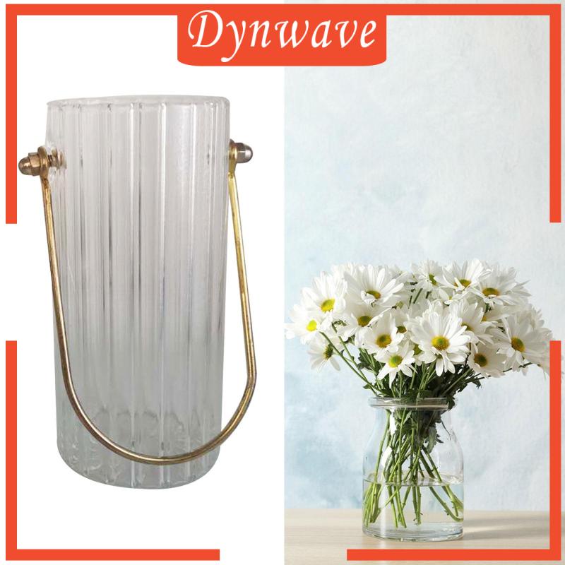 Bình Hoa Thủy Tinh Trong Suốt Hình Trụ Có Tay Cầm Kim Loại