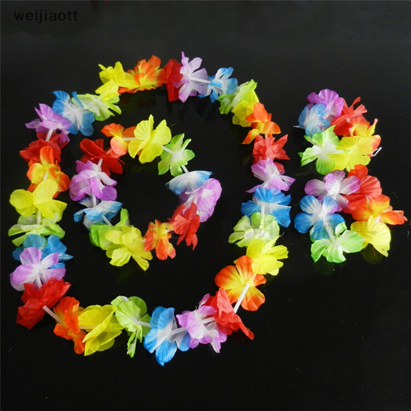 Weijiaottt set 4 Vòng Hoa Đeo Cổ Tay Nhảy Múa Nhiệt Đới Hawaiian