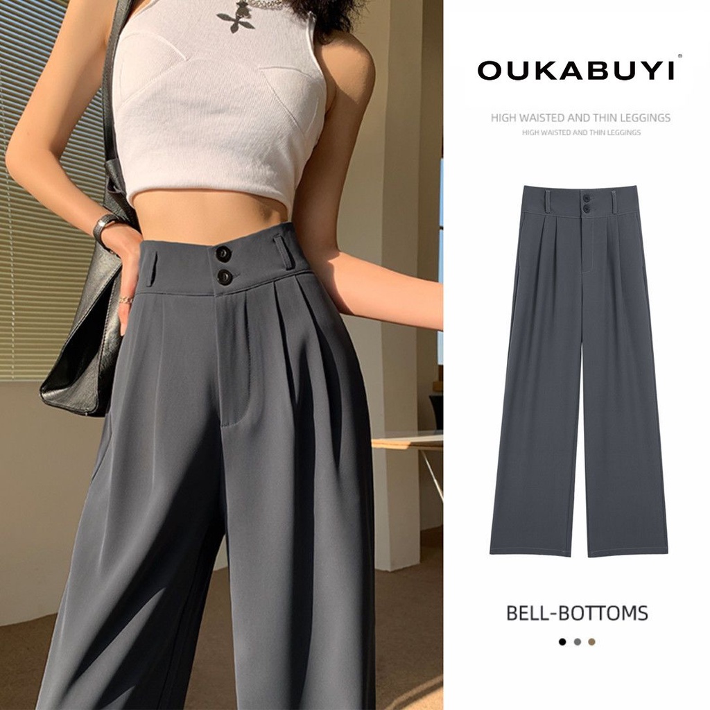 Quần Dài Ống Rộng Lưng Cao Thoải Mái Cho Nữ