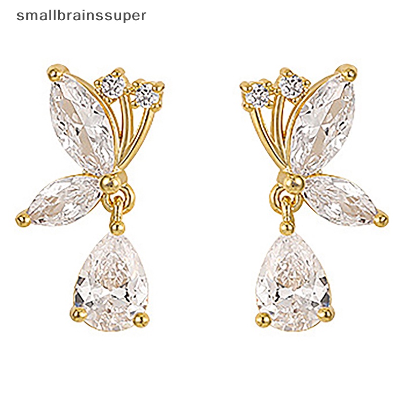 1 Đôi Bông Tai Hình Bướm Đính Đá Zircon Màu Bạc Lấp Lánh Thời Trang Dành Cho Nữ