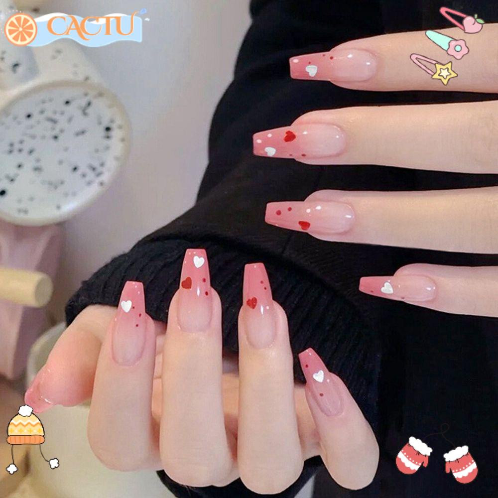 CACTU Bộ 24 Móng Tay Giả Che Phủ Toàn Diện Có Thể Tháo Rời