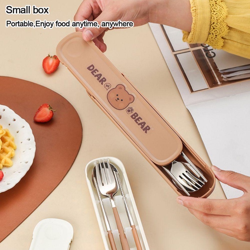 Bộ Muỗng Đũa Nĩa Bằng Thép Không Gỉ Kèm Hộp Đựng Mang Đi Du Lịch / Đi Học / Văn Phòng JP5