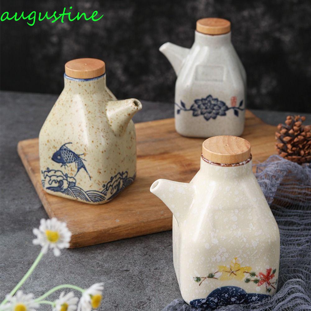 AUGUSTINE Hộp Đựng Gia Vị Bằng Gốm Có Nắp Tre Phong Cách Retro
