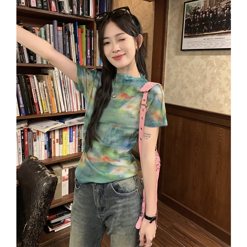 Áo Thun Ngắn Tay In Màu Nhuộm Thời Trang Mùa Hè Năng Động