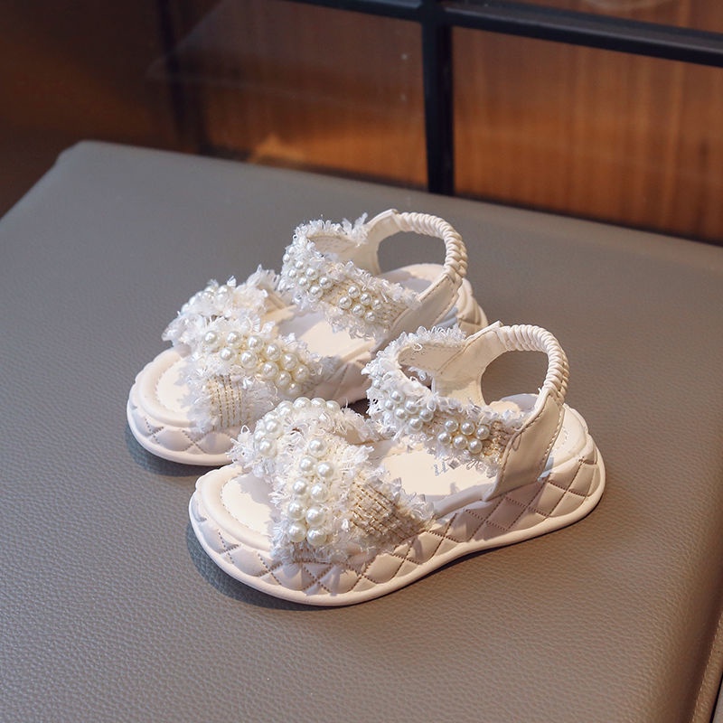 Xăng đan Công Chúa Đế Mềm Đính Nơ Ngọc Trai Thời Trang Mùa Hè Phong Cách Hàn Quốc Cho Bé Gái