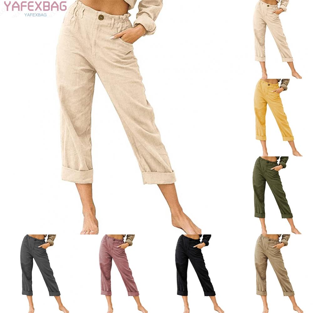 Cotton Linen Women's Trousers with High Waist and Straight Legs Ideal for Summer
