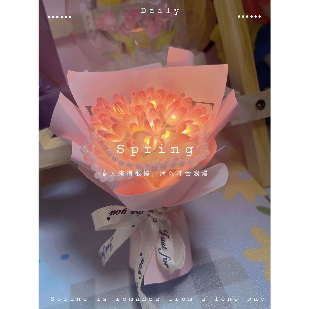 Bó Hoa tulip Nhân Tạo Thủ Công DIY Có Đèn Ngủ Mô Phỏng Làm Quà Tặng