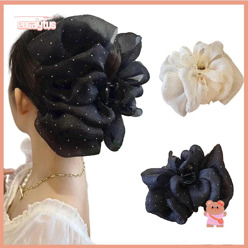 Eutus Kẹp Tóc Kẹp Tóc Vải Chiffon Lụa Hai Mặt Hình Cá Mập / Hoa