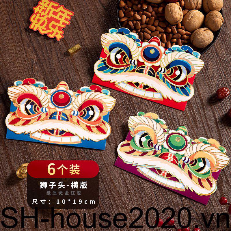 Set 6 Bao Lì Xì Đỏ Họa Tiết Hoạt Hình Phong Cách Trung Hoa