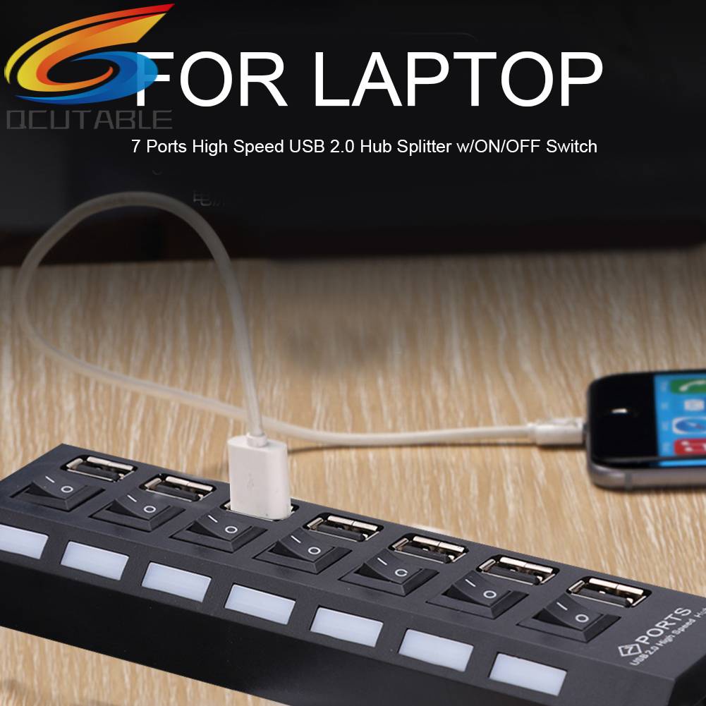 Hub 7 Cổng USB 2.0 Tốc Độ Cao Có Công Tắc Đóng / Mở Cho Laptop