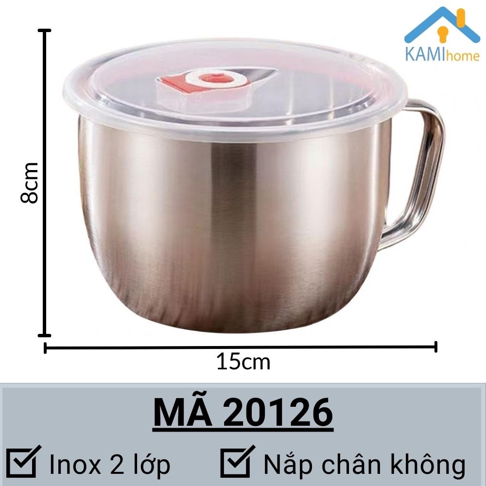 Bát tô ăn mì 2 lớp cách nhiệt có nắp chân không inox 304 KM 20126