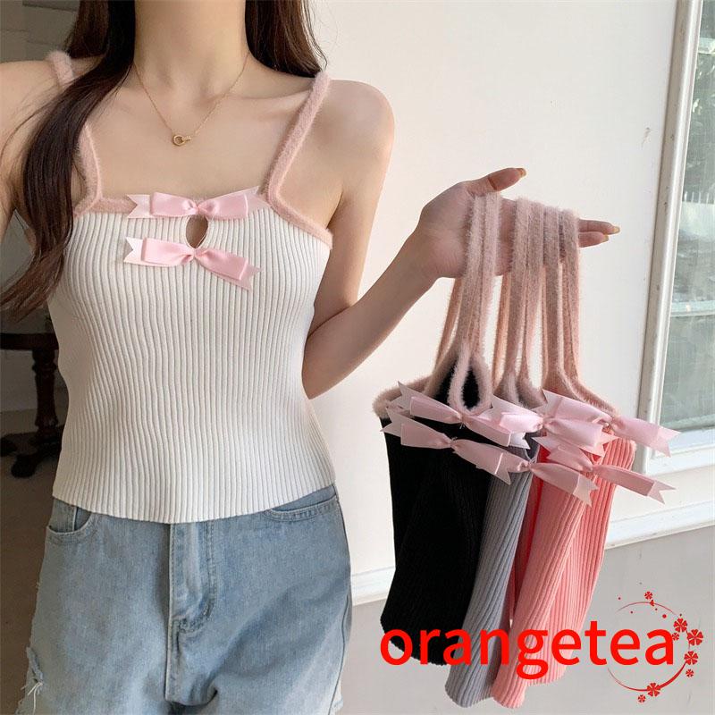 Ort-áo Hai Dây Mùa Hè - Áo Hai Dây Ôm Dáng Khoét Rỗng Đính Nơ Mặc Hằng Ngày Và Tiệc Tùng Cho Nữ