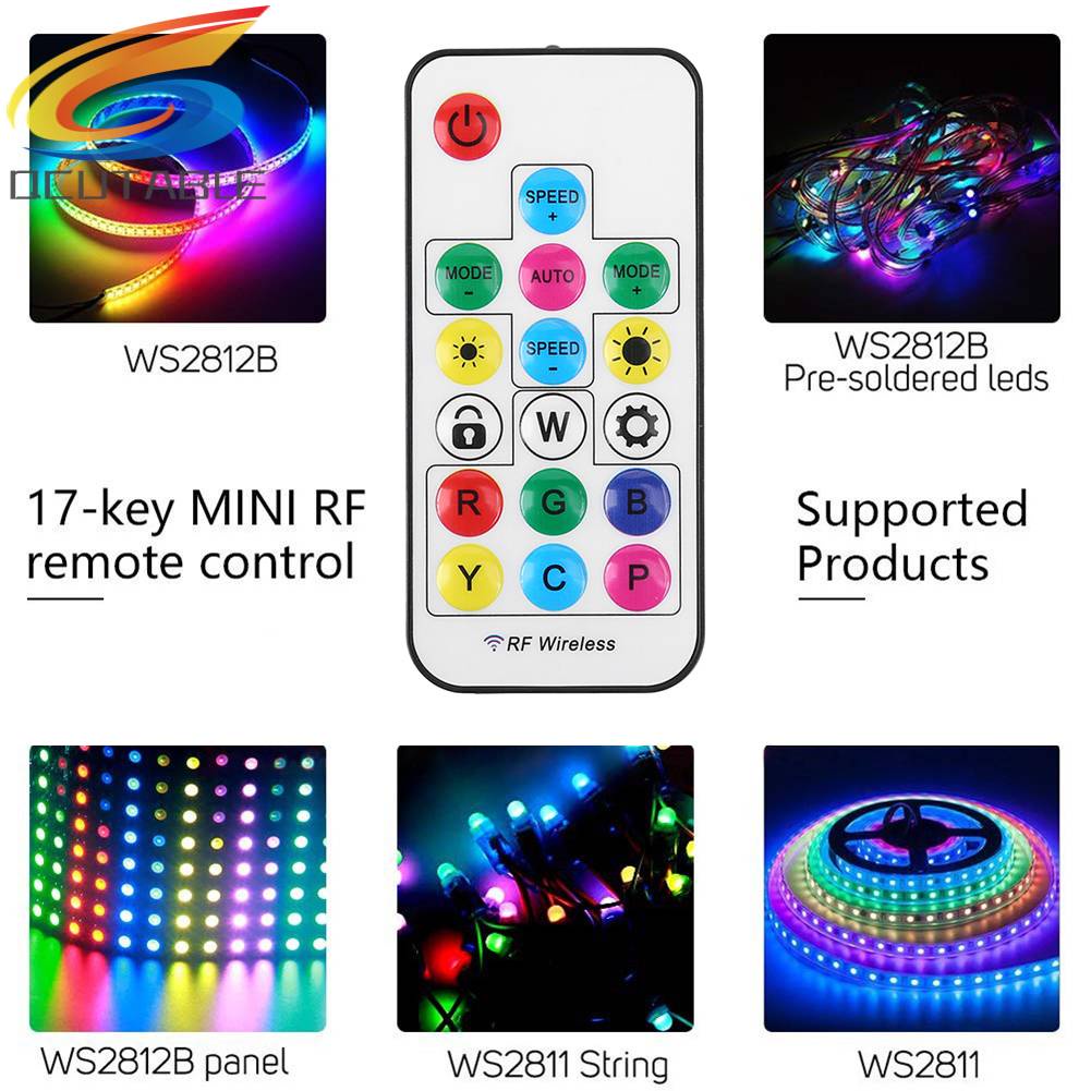 Bộ Điều Khiển Dây Đèn LED RGB 17 Nút Nguồn Pin 5V 2.4G Cho PC Ốp