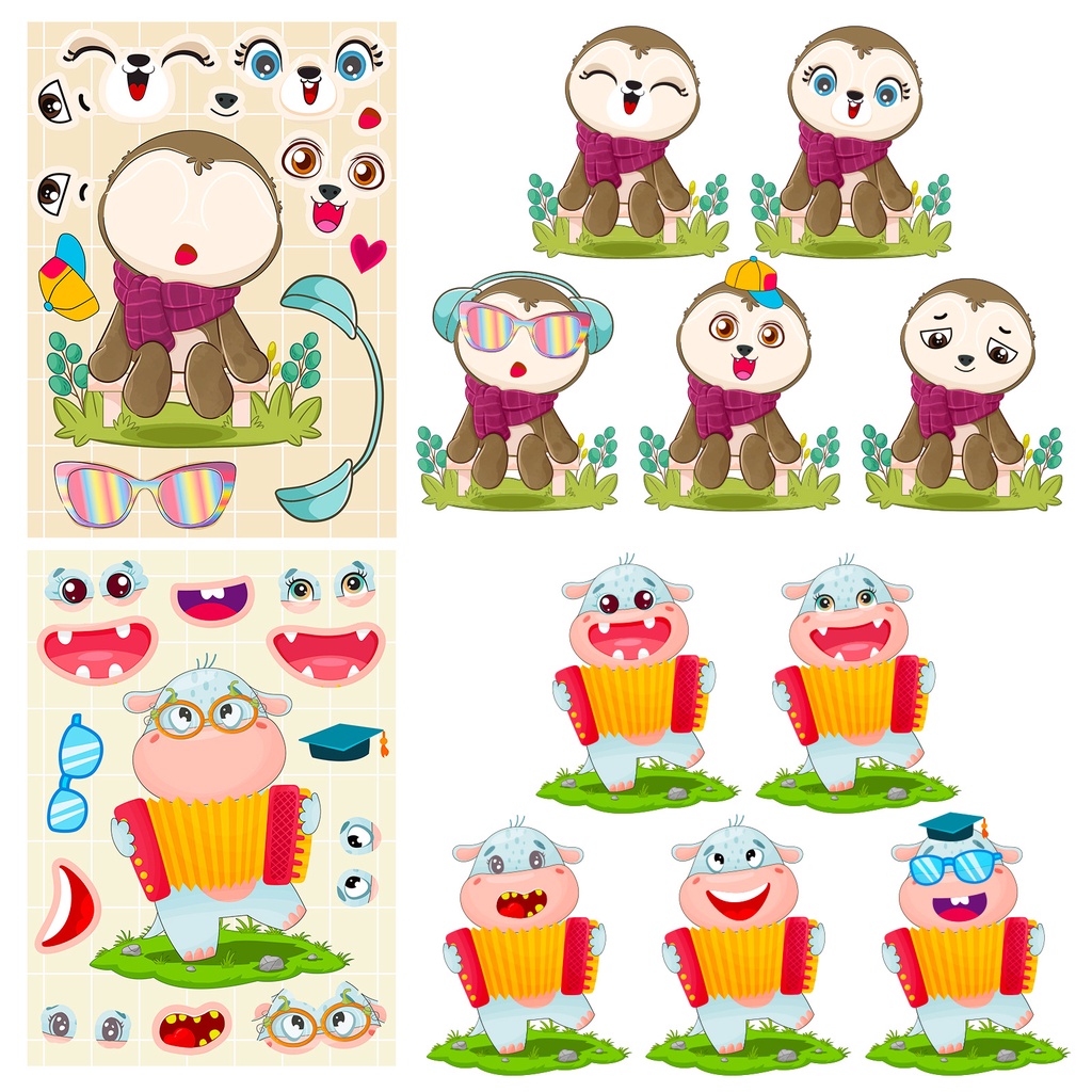Set 6 Miếng Dán Hình Động Vật / Thỏ / Hổ Dễ Thương Dùng Làm Đồ Chơi Giáo Dục Cho Bé DIY