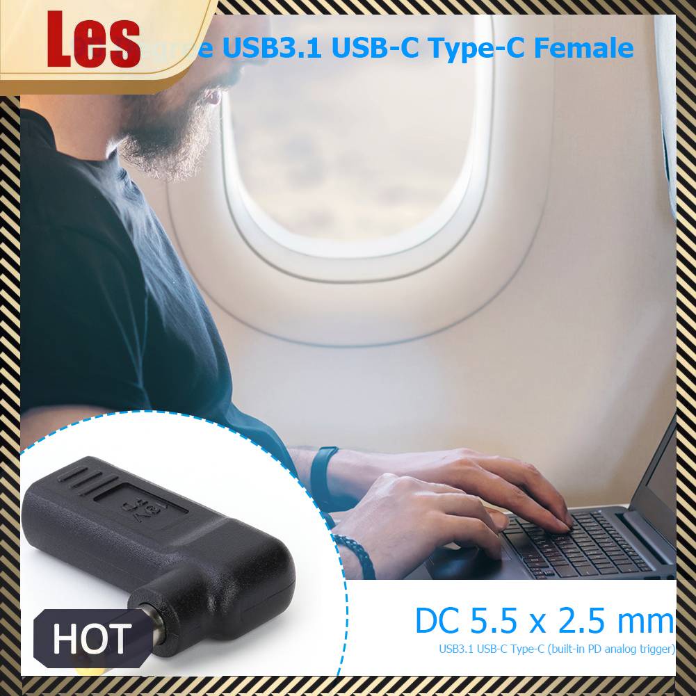 Đầu CắM 90 Độ ChuyểN USB3.1 USB-C Sang Lỗ CắM 5.5x2.5mm DC