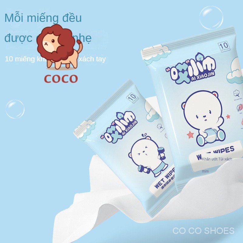 Set 10 Gói Khăn Ướt Lau Khô Bằng Vải Không Dệt Dùng Một Lần Cho Bé