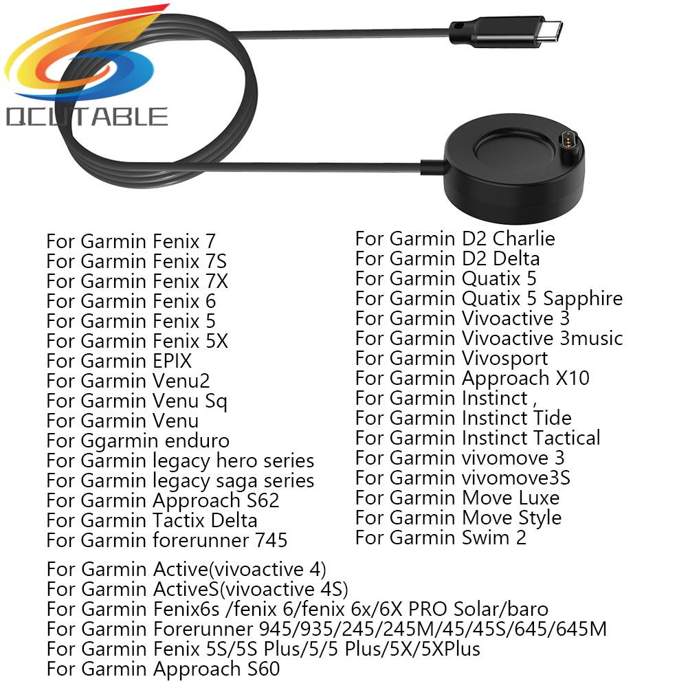 Cáp Sạc Nhanh Loại C Màu Đen Cho Garmin Fenix 7 7S 7X 6 5 5X