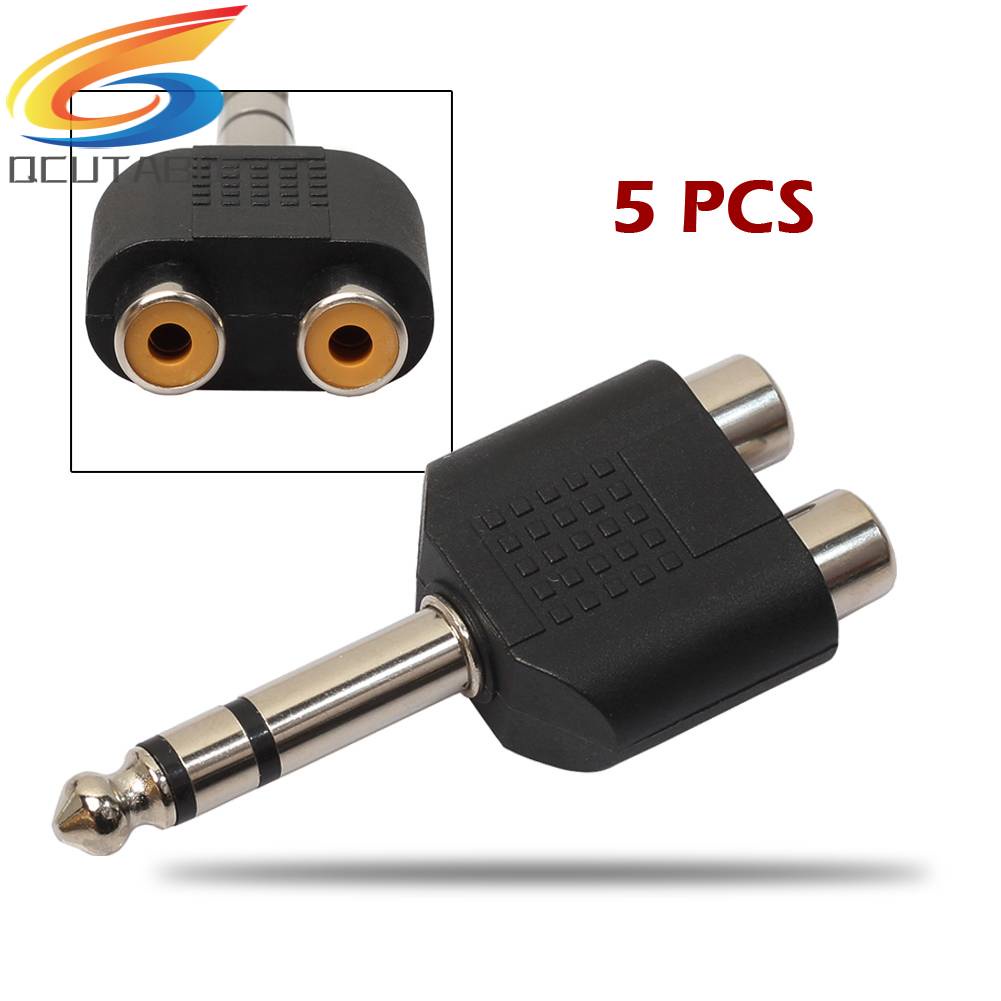 Set 5 Giắc Cắm Âm Thanh 6.35mm 1 / 4 &quot;Sang 2 RCA Chuyên Dụng