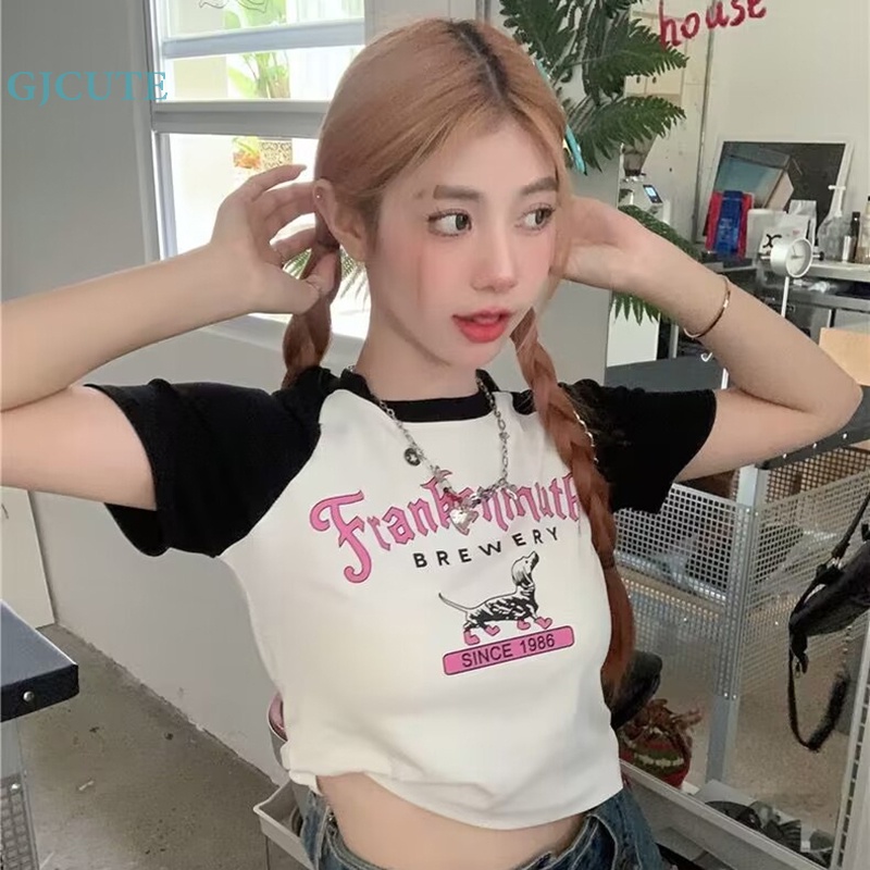 Áo Thun Crop Top Cổ Tròn Tay Raglan In Hình Pring Phong Cách Mỹ Cổ Điển Thời Trang Mùa Hè Dành Cho Bạn Nữ WTD