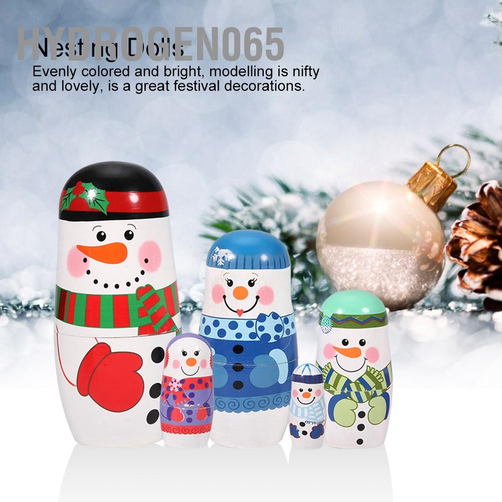Hydrogen065 5 Cái Giáng Sinh Handpained Dễ Thương Bằng Gỗ Búp Bê Matryoshka Nga Làm Tổ Bộ Trang Trí Nhà Cửa