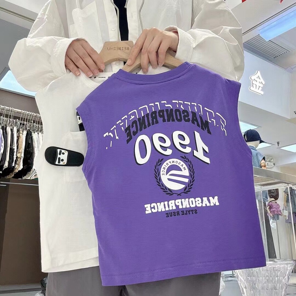Áo Thun Không Tay Dáng Rộng Phong Cách Hàn Quốc Thời Trang Mùa Hè Hàng Mới Dành Cho Bé Trai