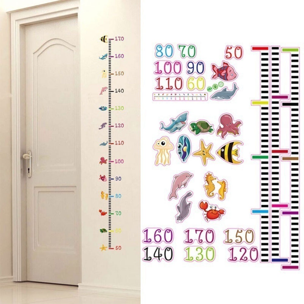 Miếng Dán Tường Bằng PVC Đo Chiều Cao Hình Động Vật Biển Hoạt Hình Cho Bé