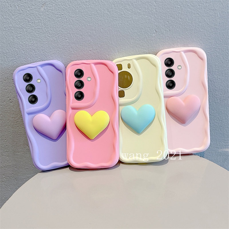 Ốp Điện Thoại Silicon Chống Sốc Họa Tiết Trái Tim Ba Chiều Màu Macaron Cho Samsung Galaxy A14 A24 A34 A54 A04s A04 A04e 4G 5G 2023