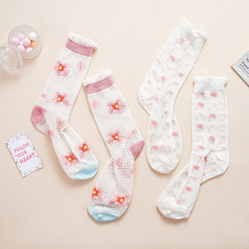 Ecmln Vớ Lưới Rỗng Ba Chiều Mỏng Thoáng Khí Hình Hoa Tulip Nhật Bản Dễ Thương Mùa Hè Cho Nữ JK