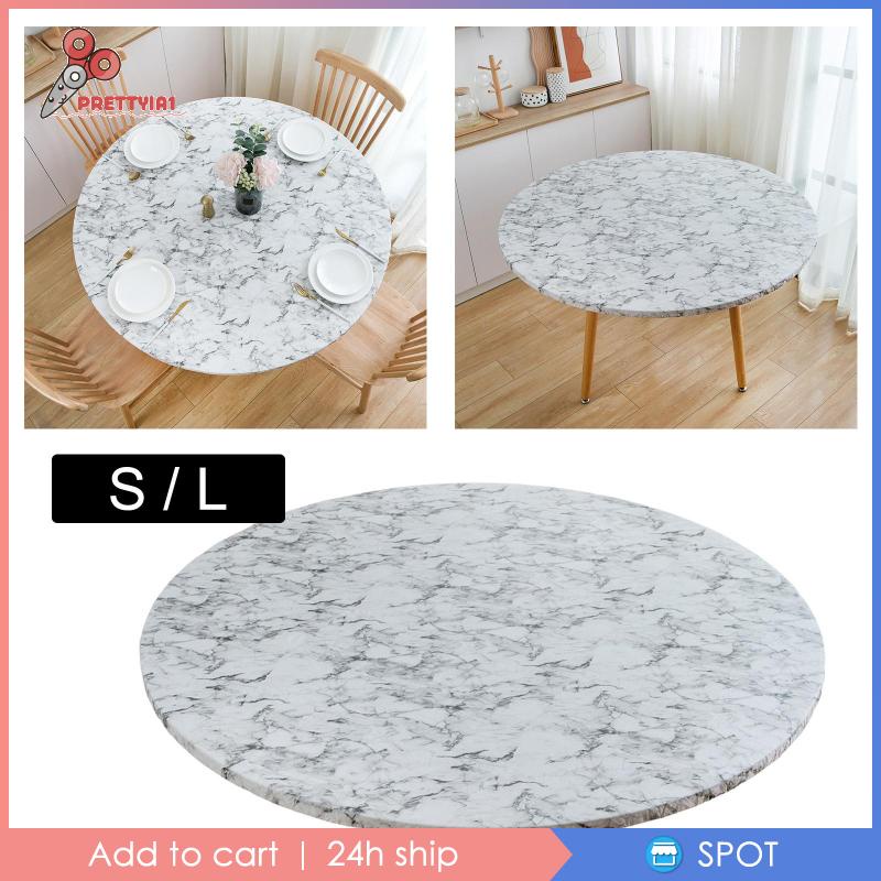 1 Khăn Trải Bàn Tròn Bằng Vinyl Chống Thấm Nước Họa Tiết Đá Hoa Cương Màu Trắng Sang Trọng 100 #