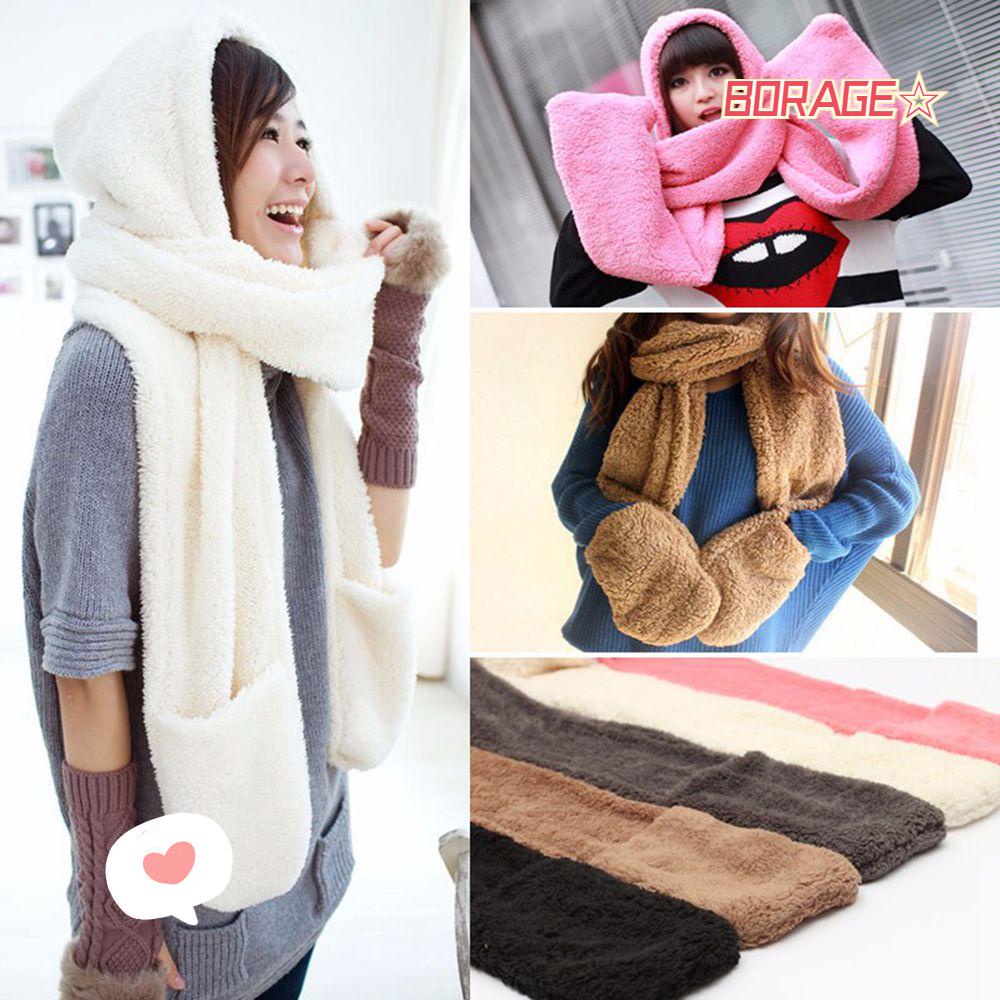 BORAG Khăn Choàng Có Mũ Trùm Đầu 3 Trong 1 Dễ Thương Xinh Xắn