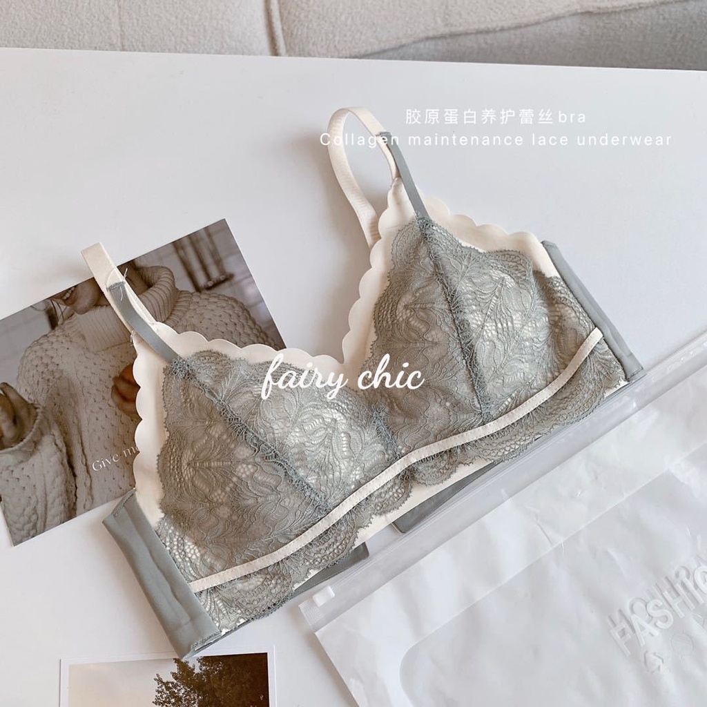 Áo Lót Thể Thao Nâng Ngực Không Gọng Thép Không Đường May Phối Ren Dây Điều Chỉnh Được