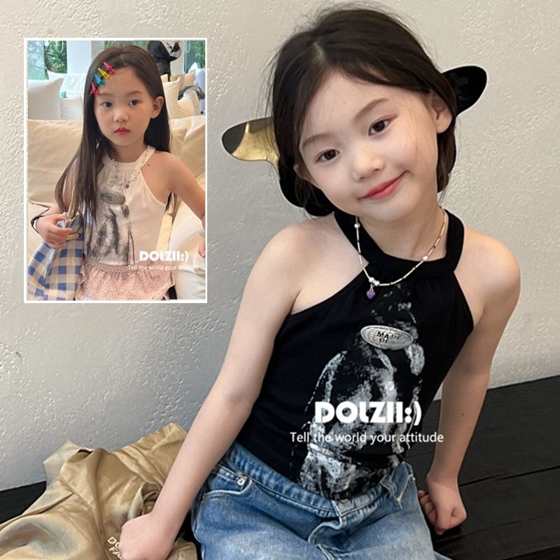 [Trẻ Em Dễ Thương] Áo Hai Dây Dáng Ôm Hở Lưng Chất Liệu Cotton Thời Trang Mùa Hè Cho Bé Gái