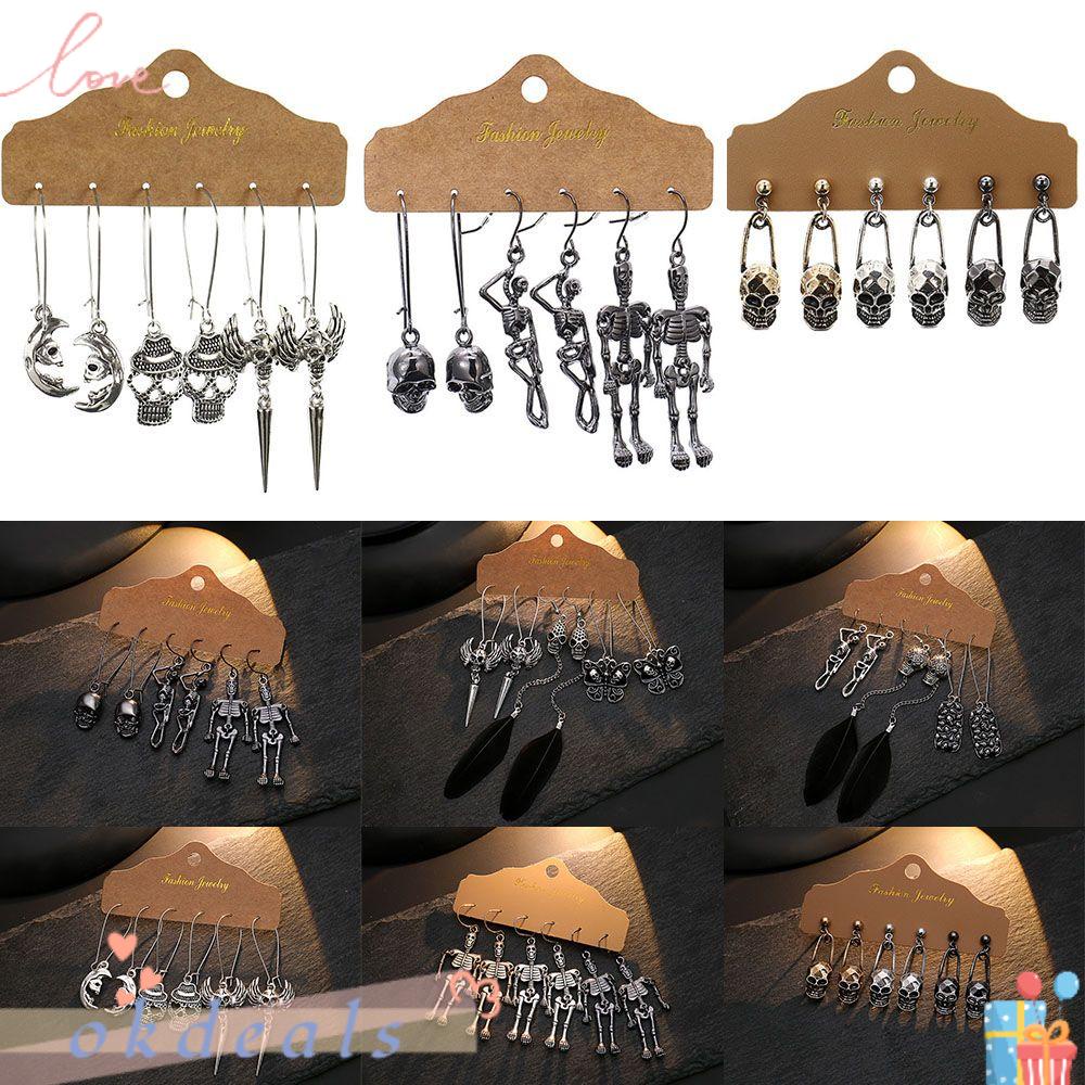 OKDEALS Bộ 3 Đôi Bông Tai Hình Mạng Nhện Bí Ngô Ma Quỷ Đầu Lâu Halloween