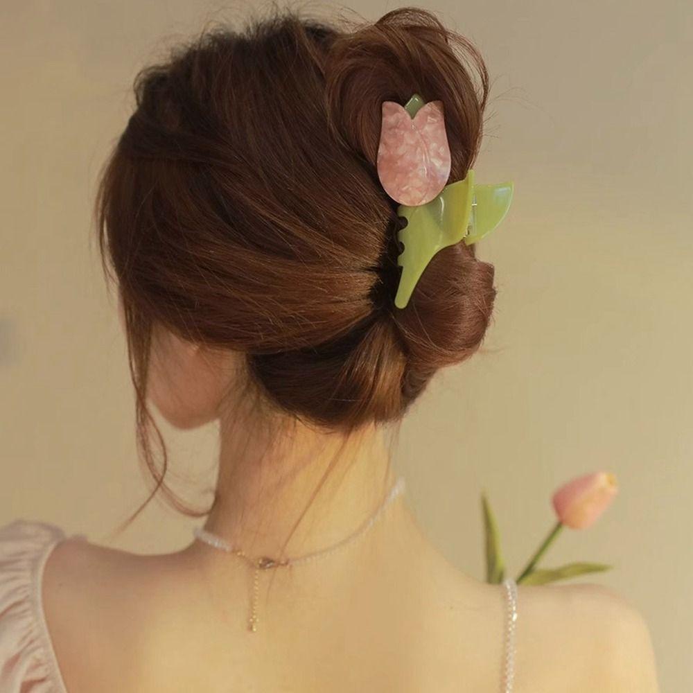 TWINKLE Kẹp Tóc Móng Vuốt Hoa Tulip Acetic Acid Sáng Tạo Cho Nữ Dự Tiệc