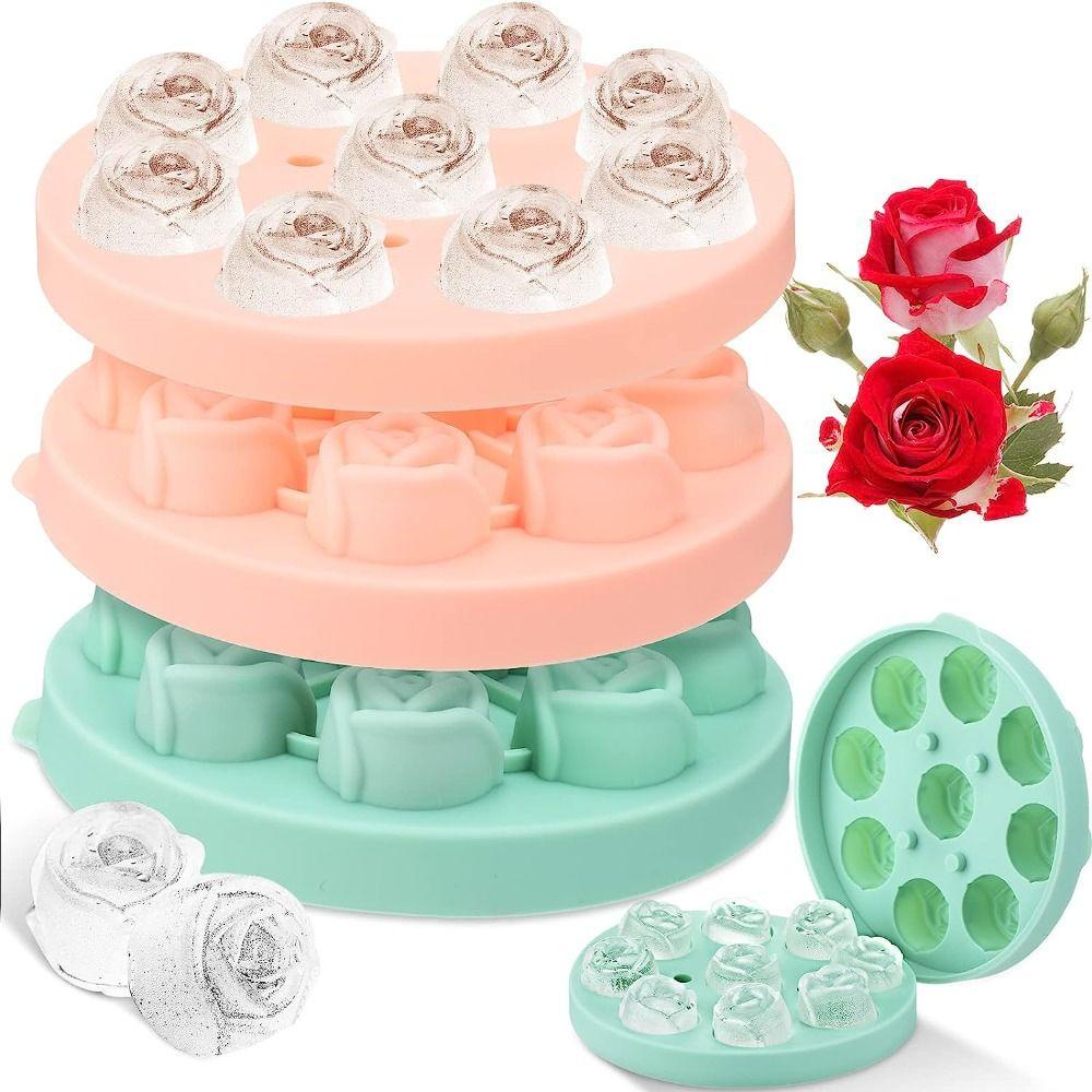 Set 2 Khuôn Làm Đá Bằng Silicone 1.4 Inch Hình Hoa Hồng 3D An Toàn Tiện Dụng