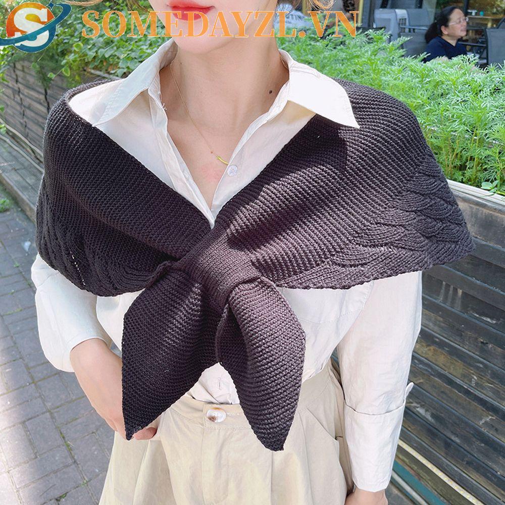 SOMEDAYZL Khăn Choàng Cổ Dệt Kim Dày Dặn Mềm Mại Màu Trơn Phong Cách Vintage Cho Nữ