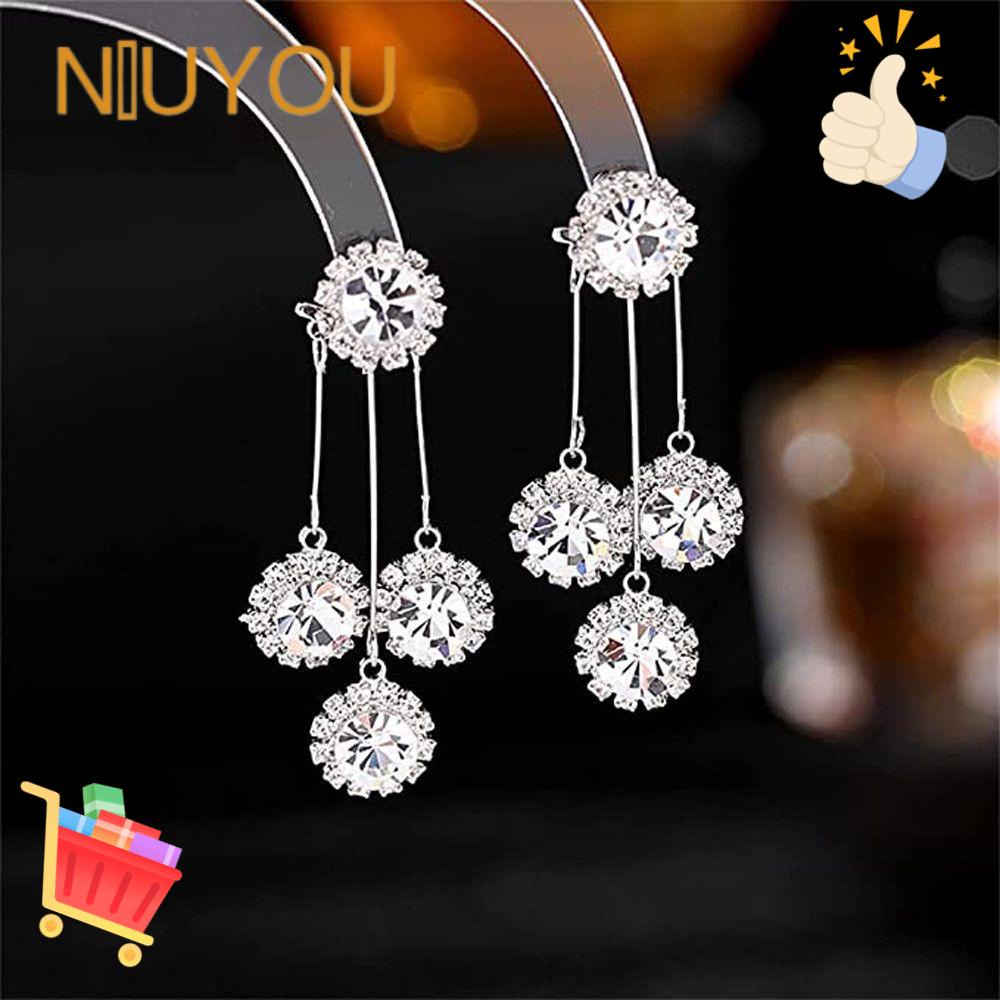 NIUYOU Bông Tai Mạ BạC 925 HìNh CáNh Hoa ĐíNh Đá Xinh XắN