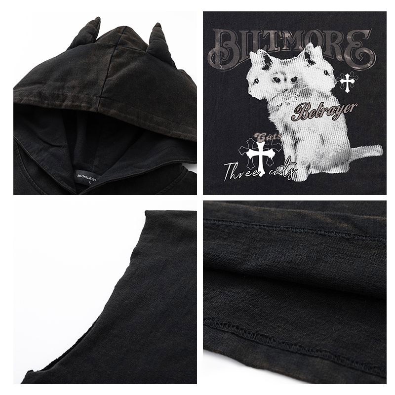 Áo Hoodie PAUL FITZGERALD Dáng Rộng Không Tay In Hình Mèo Phong Cách Âu Mỹ Cho Nam Và Nữ