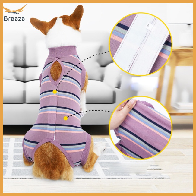 Bộ Đồ Họa Tiết Sọc Co Giãn Tốt Thoải Mái Chống Liếm Vết Thương Cún Cưng