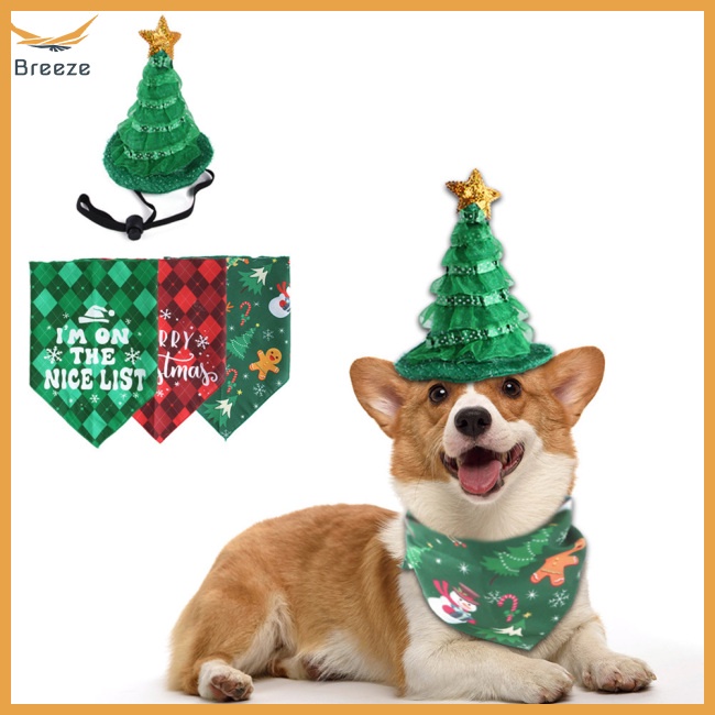 Set Khăn Choàng Cổ + Nón + Khăn Choàng Thời Trang Giáng Sinh Cho Thú Cưng
