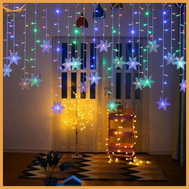 Dây Đèn Led 96 Bóng Hình Bông Tuyết 8 Chế Độ Sáng Chống Thấm Nước Trang Trí Cửa Sổ Tiện Dụng