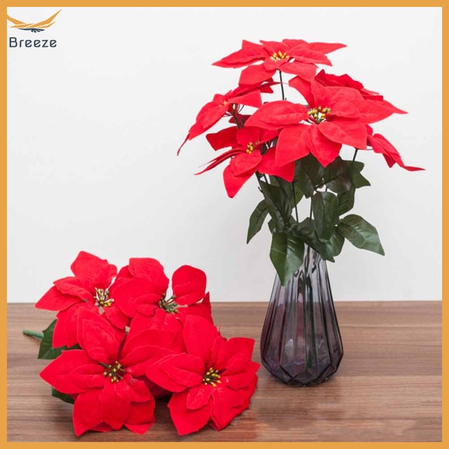 Set 2 Bó Hoa Cúc Nhân Tạo 7 Bông Trang Trí Giáng Sinh