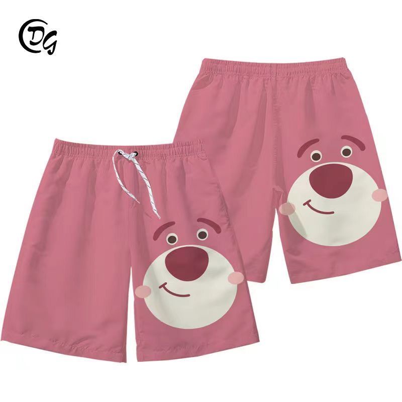 Quần Short Đi Biển Dáng Rộng In Họa Tiết Chú Gấu / Dâu Tây Cỡ Lớn Thời Trang Cho Cặp Đôi