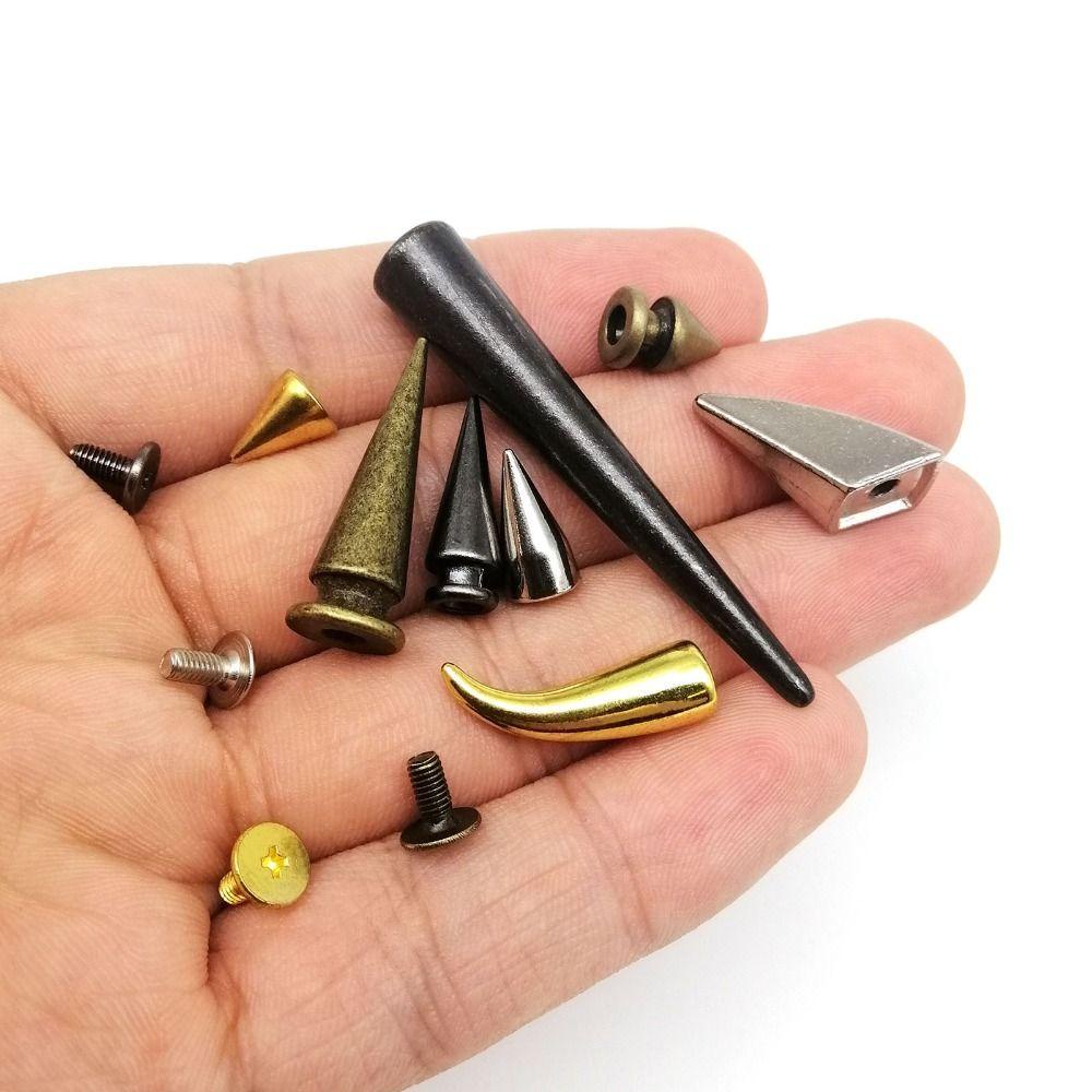 Set 10 Phụ Kiện Trang Trí Móng Tay Da Đính Đinh Tán Kim Loại Phong Cách Punk