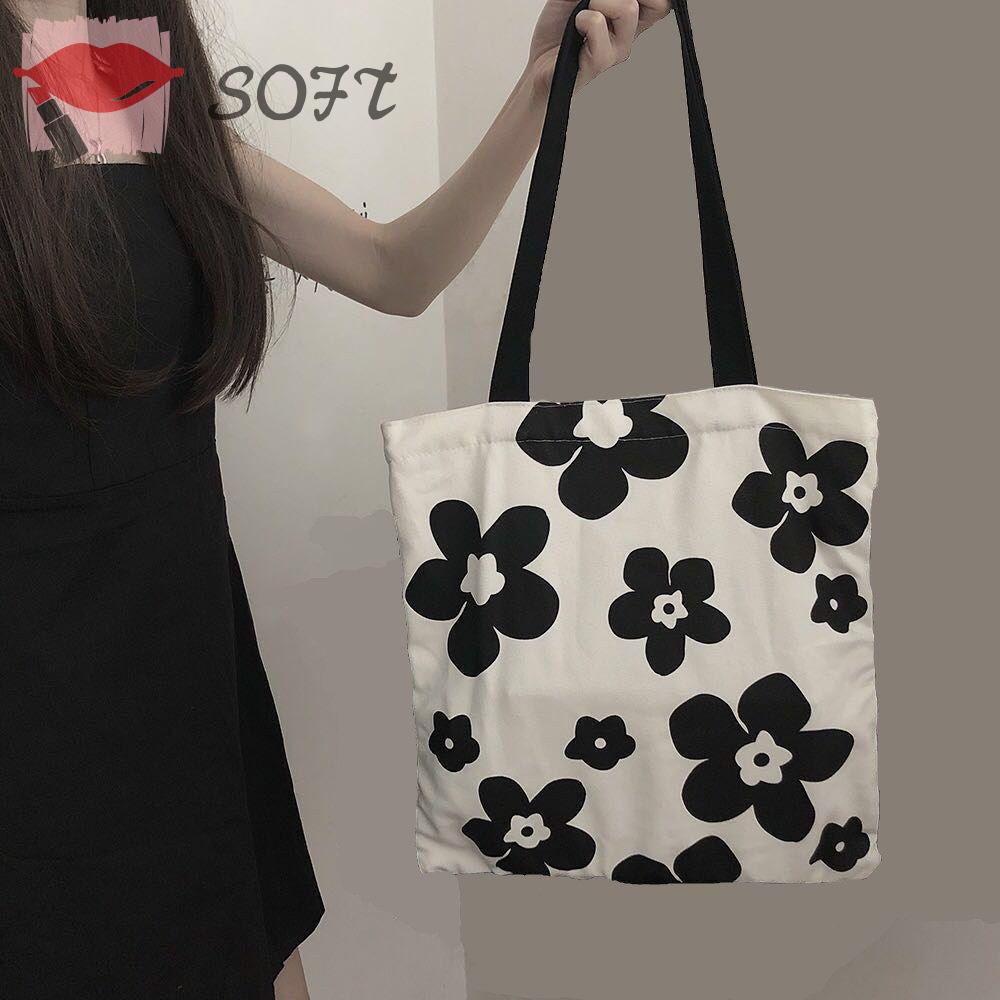 SOFTNESS Túi Tote Đeo Vai Họa Tiết Hoa Thời Trang Cho Học Sinh